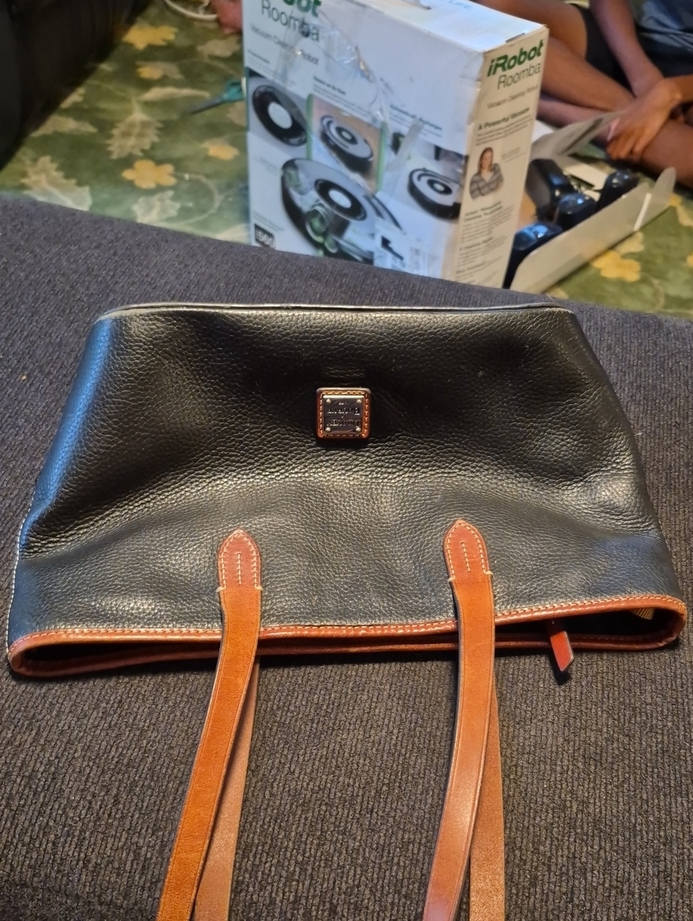 Dooney & Bourke Black Leather Shoulder Bag with Brown Trim